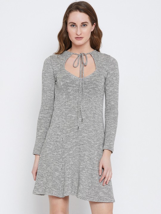 Women Grey Self Design A-Line Dress S