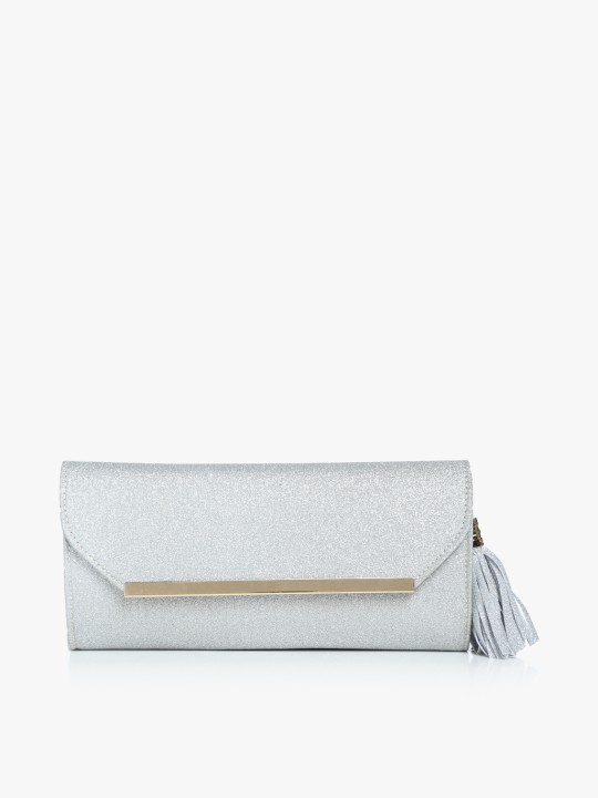 Shimmer Silver Metal Fitting Elegant Clutch