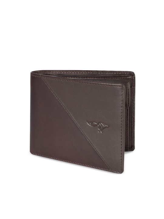 Men Brown Solid Two Fold Leather Wallet