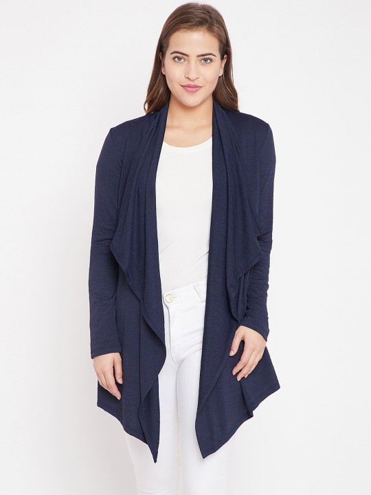 Navy Blue Solid Waterfall Shrug XS