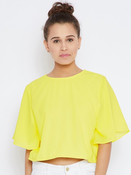 Women Yellow Solid Top XS