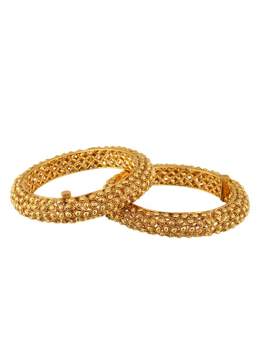 Set of 2 24k Gold Plated Antique Bangles