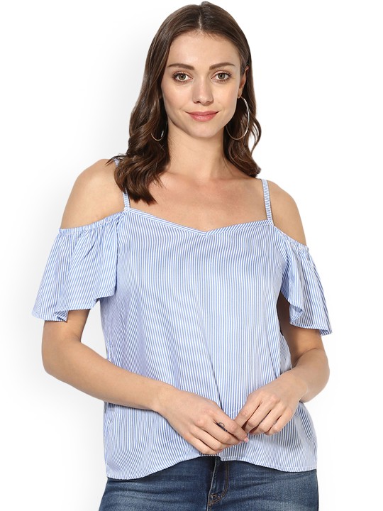 Women Blue Striped Top M