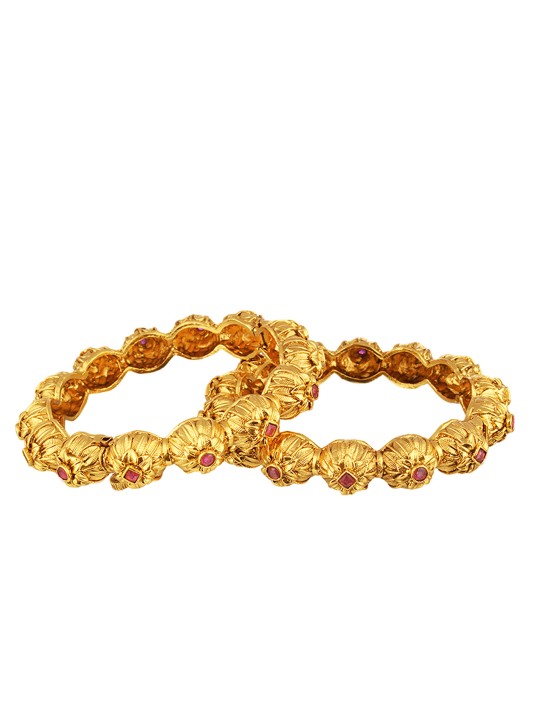 Set of 2 24k Gold Plated and Pink Stone-Studded Kada