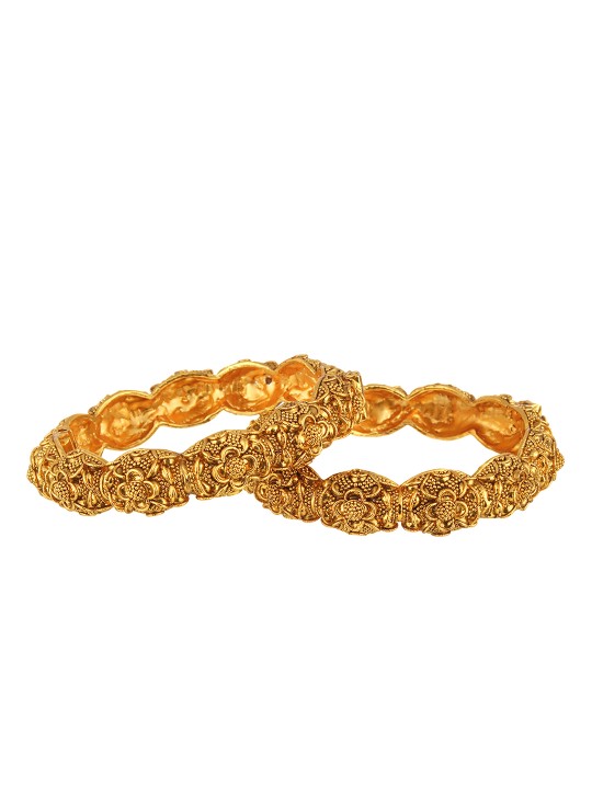 Set of 2 24k Gold Plated Antique Bangles