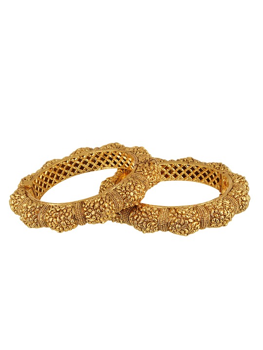 Set of 2 24k Gold Plated Antique Bangles