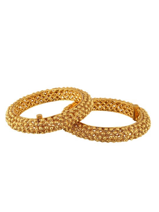 Set of 2 24k Gold Plated Antique Bangles