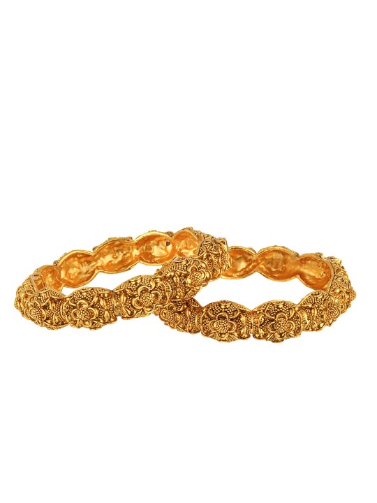 Set of 2 24k Gold Plated Antique Bangles