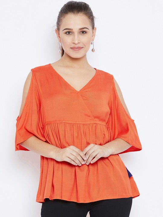 Women Orange Solid Top XS