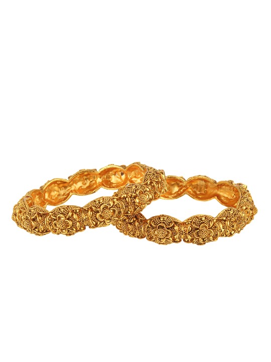 Set of 2 24k Gold Plated Antique Bangles