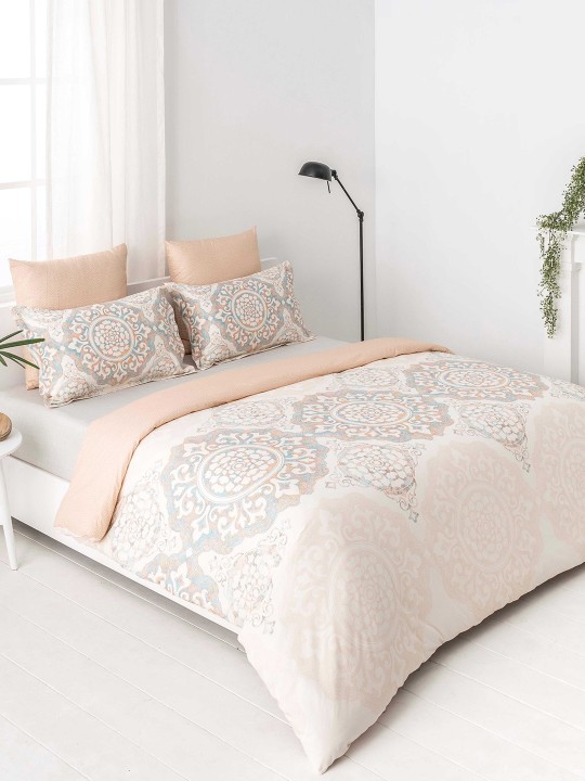 Beige Ethnic Motifs Flat 150 TC Cotton 1 King Bedsheet with 2 Pillow Covers