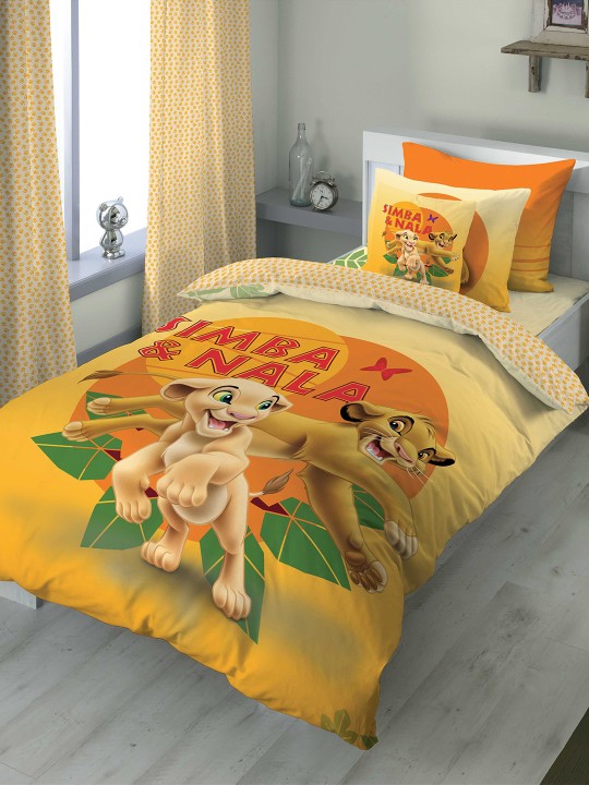 Orange & Yellow Cartoon Characters Flat 180 TC Cotton 1 Queen Bedsheet with 2 Pillow Covers
