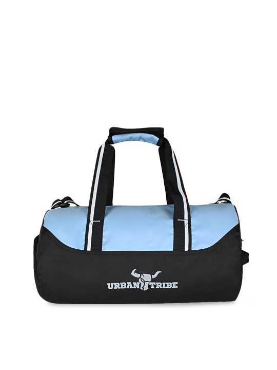 Navy Blue & Black Colourblocked Bolt Gym Duffel Bag