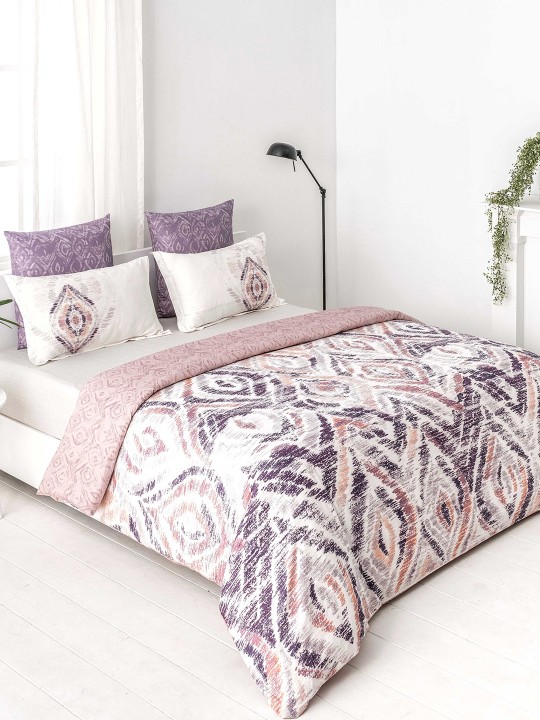 Purple & White Abstract Flat 150 TC Cotton 1 King Bedsheet with 2 Pillow Covers
