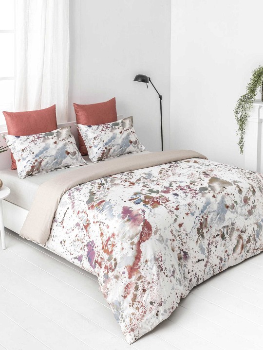 White & Red Abstract Flat 210 TC Cotton 1 Double Bedsheet with 2 Pillow Covers