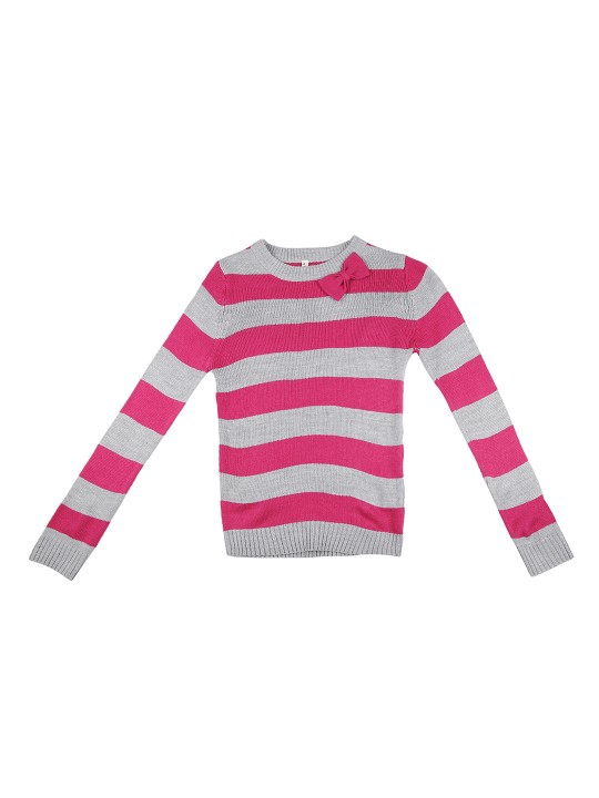 Girls Fuchsia Pink & Green Striped Pullover 2-3Y