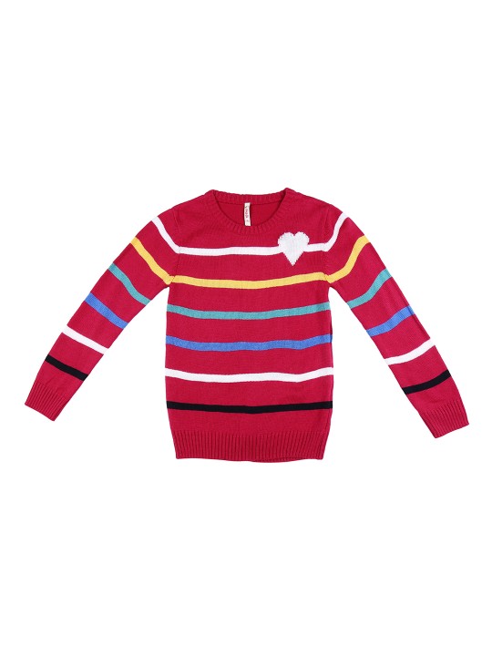 Girls Fuchsia Striped Sweater 6-7Y