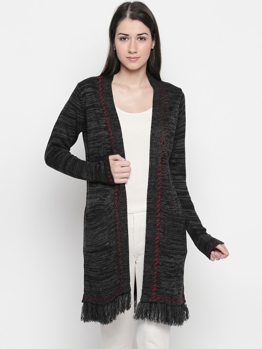 Women Charcoal Black Longline Sweater S