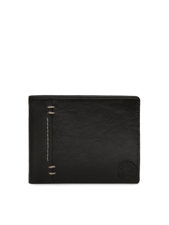 Men Black Solid Two Fold Wallet