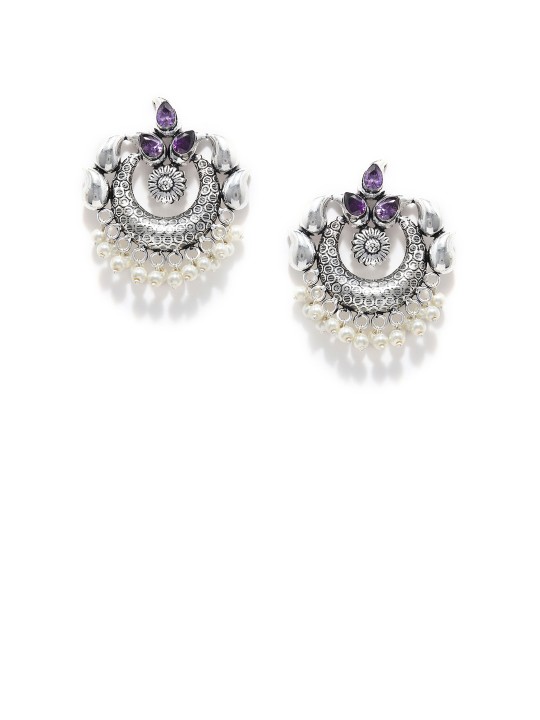 Silver-Toned Handcrafted Crescent Shaped Chandbalis