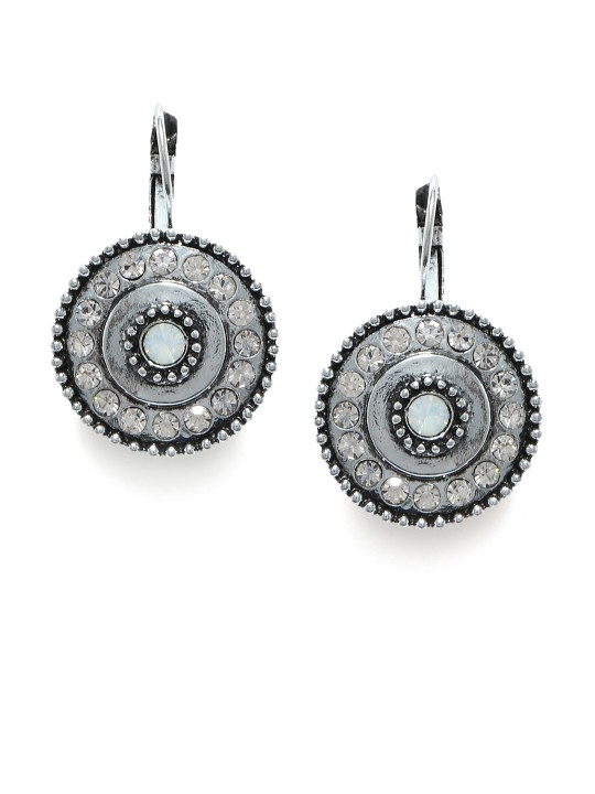 Silver-Toned Clip On Circular Drop Earrings