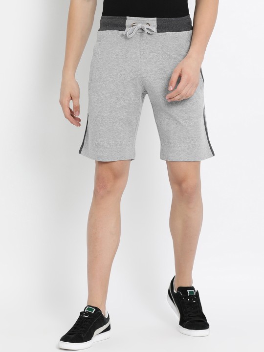 Men Grey Melange Solid Slim Fit Sports Shorts 30