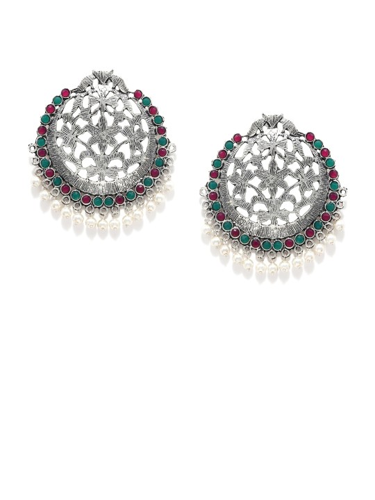 Silver-Toned Crescent Shaped Chandbalis