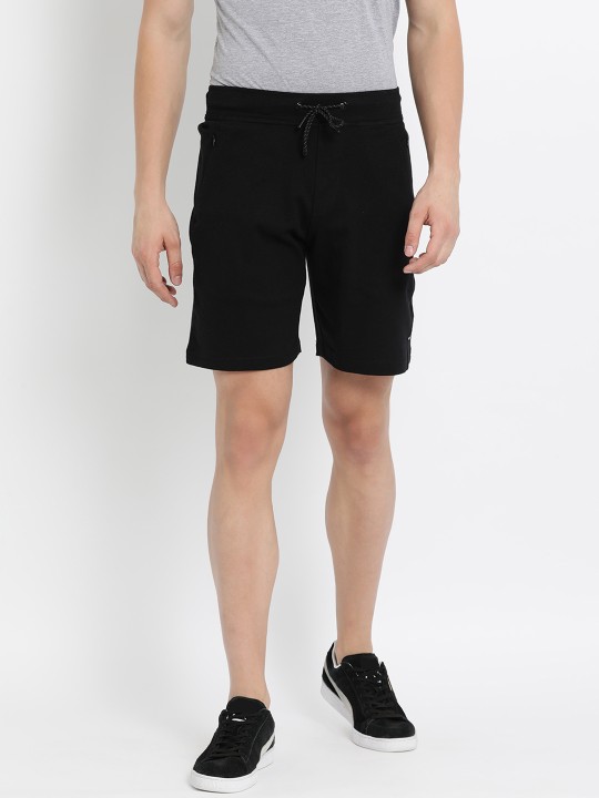 Men Black Solid Slim Fit Sports Shorts 30