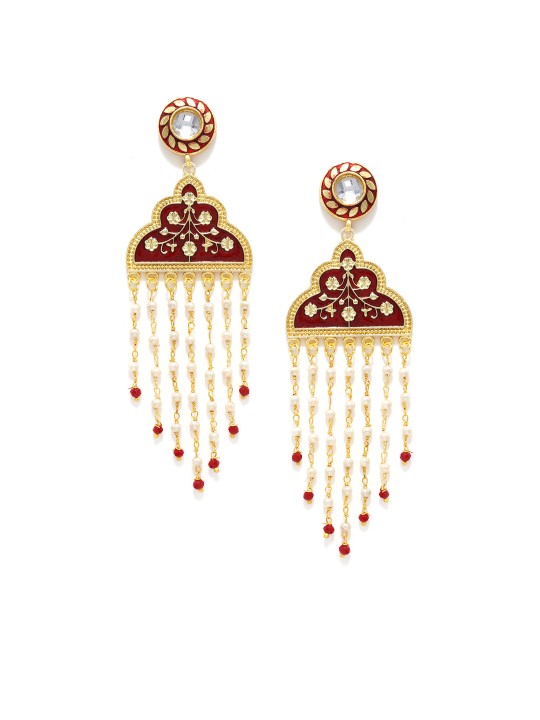 Gold-Toned & Red Classic Drop Earrings