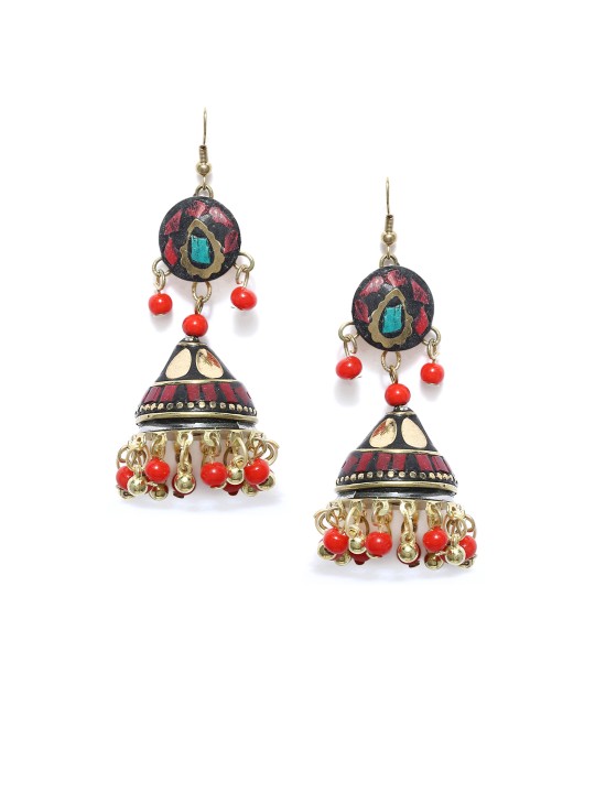 Red & Black Handcrafted Dome Shaped Jhumkas