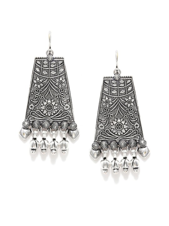 Silver-Toned Geometric Drop Earrings