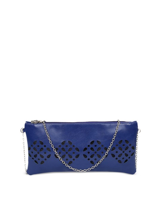 Blue Solid Cut Work Purse Clutch