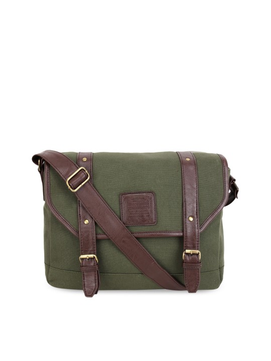 Men Olive Green Solid Messenger Bag