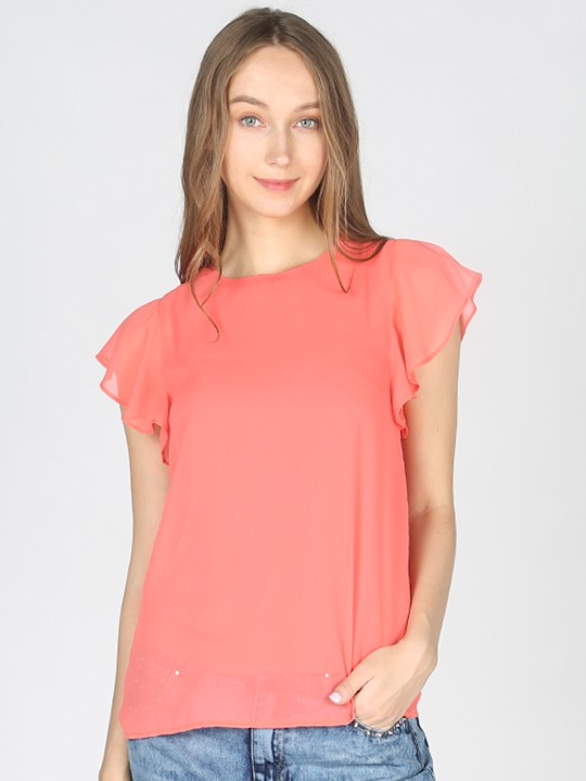 Women Peach-Coloured Solid Top S
