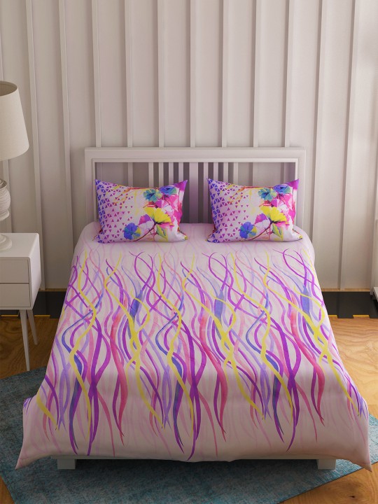 Pink Abstract Flat 300 TC Cotton Extra Large Bedsheet with 2 Pillow Covers
