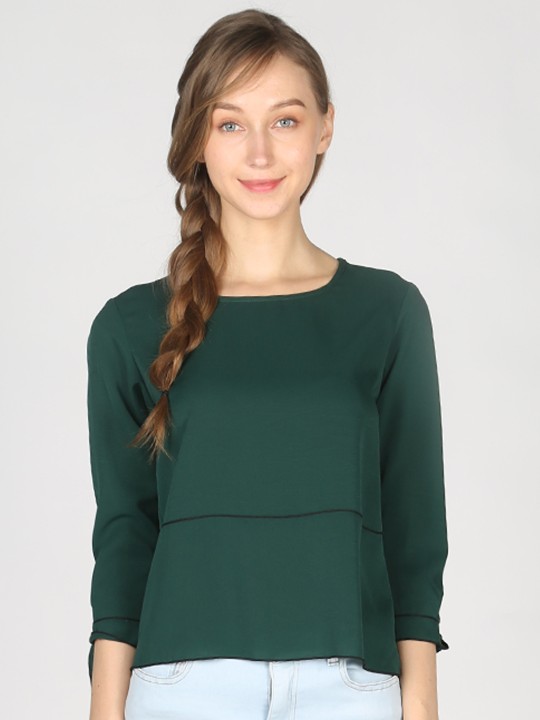 Women Green Solid A-Line Top XS