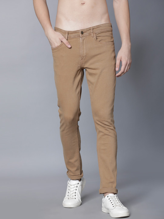 LOCOMOTIVE Men Khaki Slim Fit Mid-Rise Clean Look Stretchable Jeans