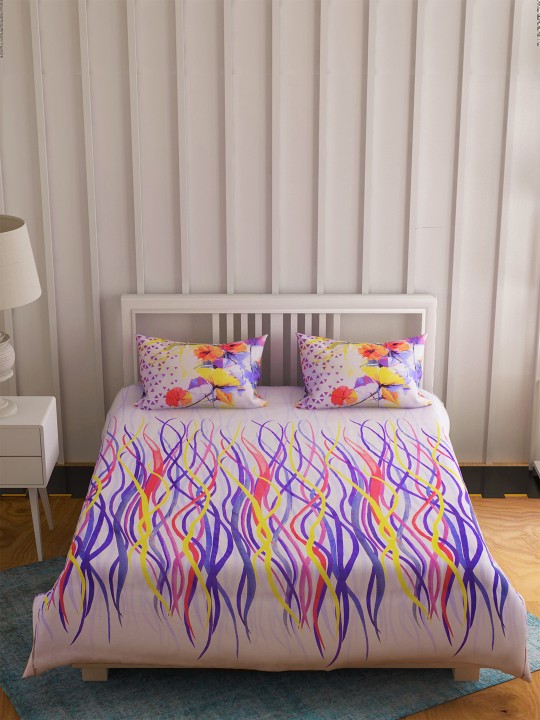 Blue Abstract Flat 300 TC Cotton Extra Large Bedsheet with 2 Pillow Covers