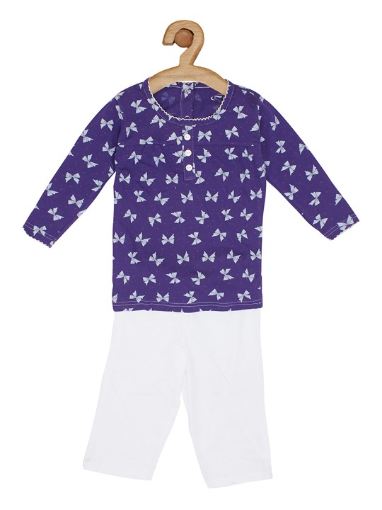 Girls Blue & White Printed Night suit 22803011286 5-6Y