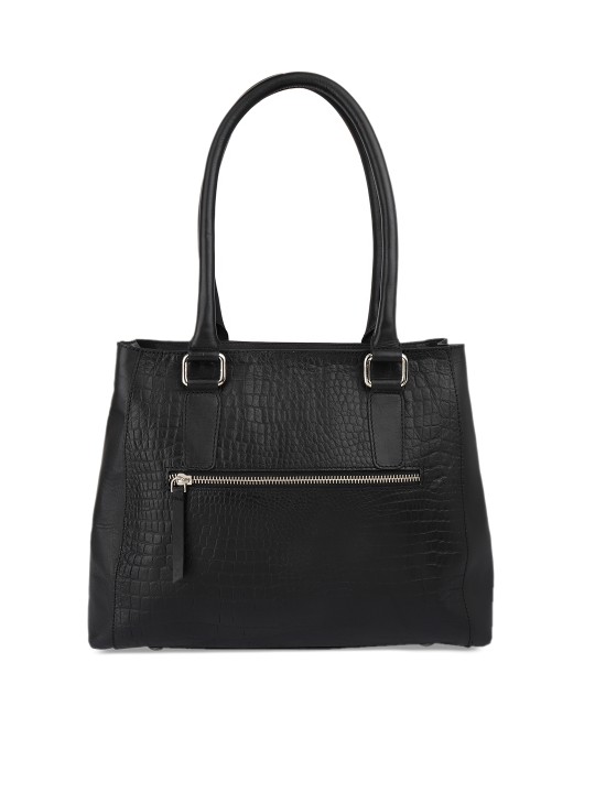 Black Textured Leather Shoulder Bag