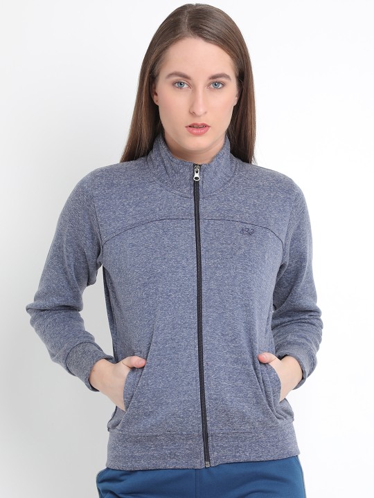 Women Blue Solid Sweatshirt M