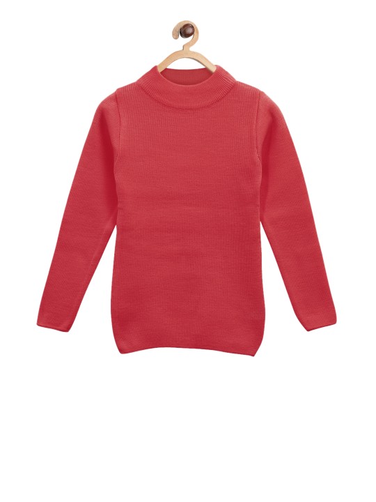 Girls Red Solid Pullover