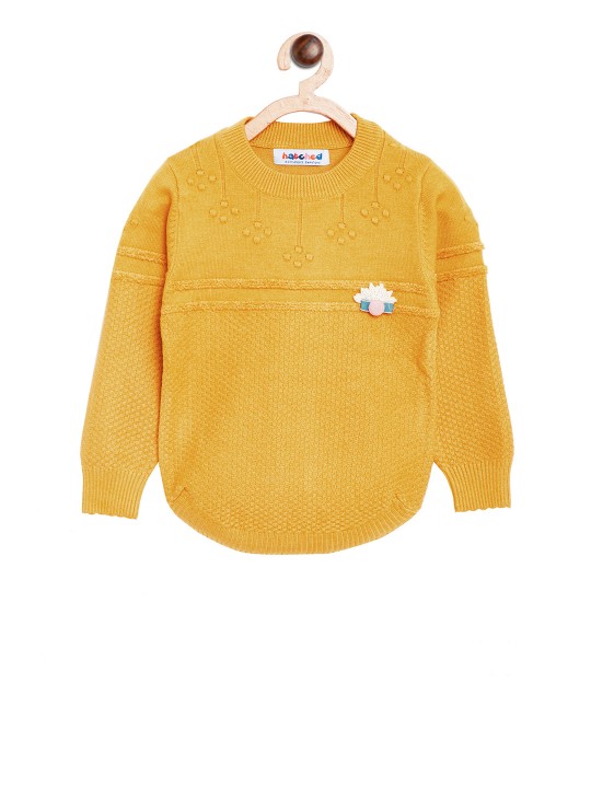 Girls Mustard Yellow Self Design Pullover 1-2Y