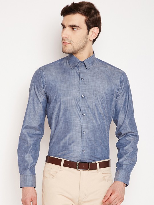 Men Blue Slim Fit Self Design Formal Shirt 38