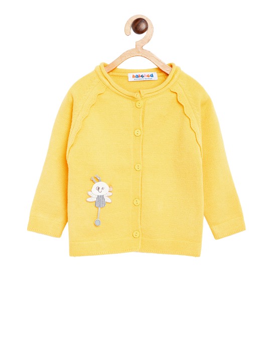 Girls Yellow Solid Cardigan 1-2Y