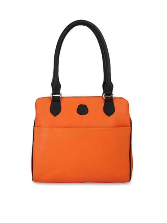 Orange Solid Leather Shoulder Bag