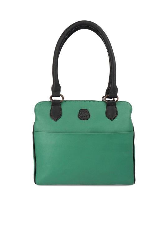 Green Solid Leather Shoulder Bag