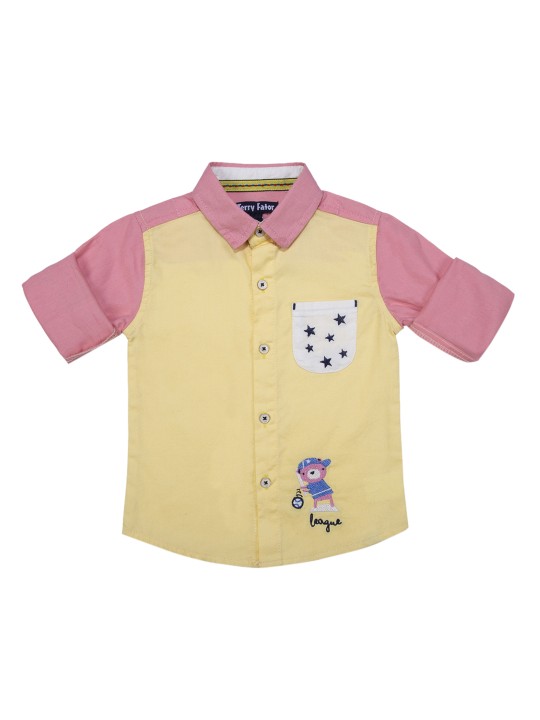 Boys Yellow & Pink Regular Fit Colourblocked Casual Shirt 0-6M