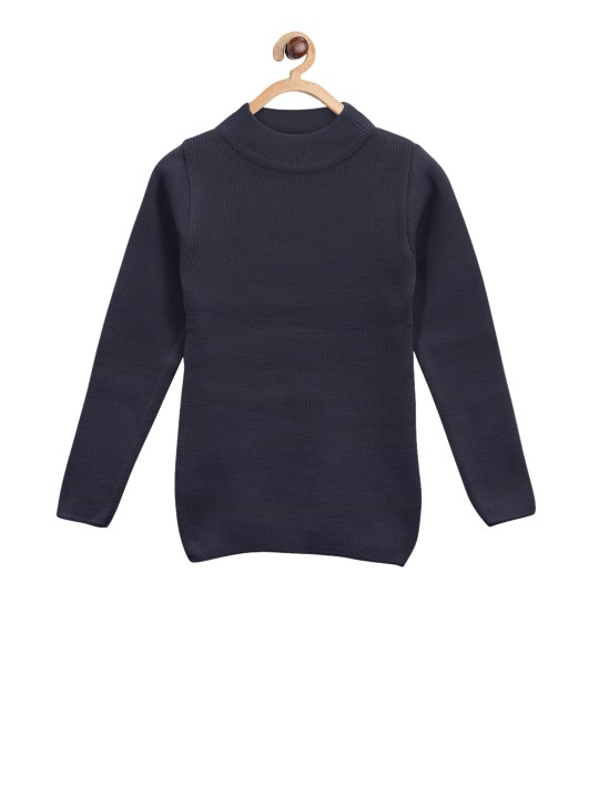 Girls Navy Blue Solid Pullover