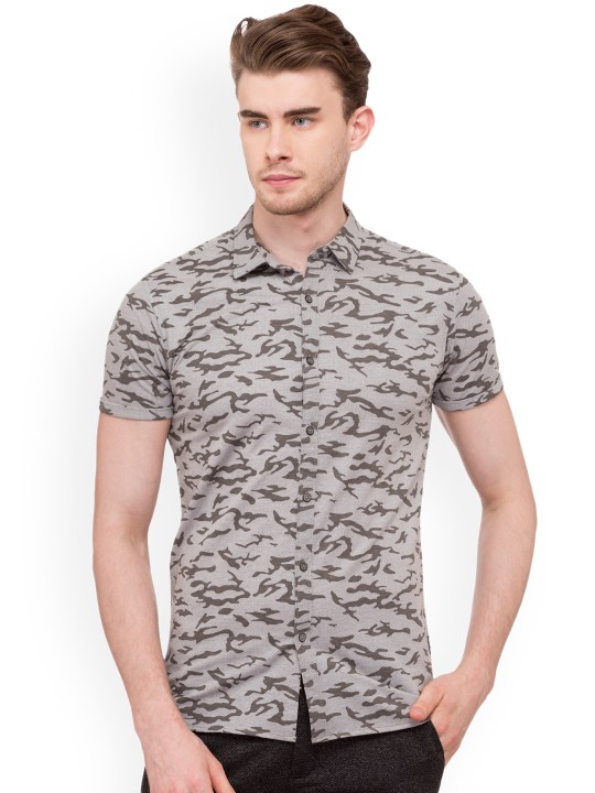 Men Grey Comfort Slim Fit Printed Casual Shirt 38